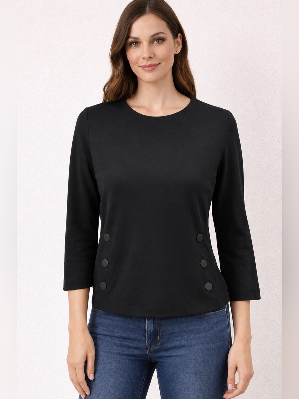 Cabi Button Detail Knit Top Structured Business Casual Blouse